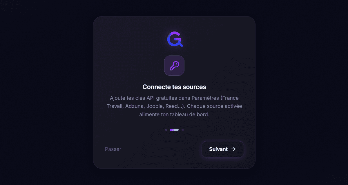 GoJob — connexion des sources dans l'onboarding