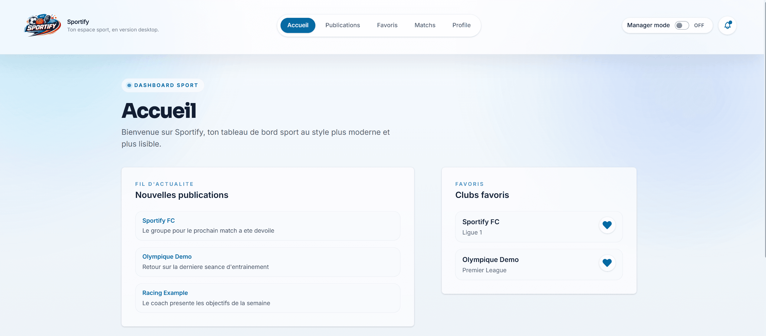 Sportify — page d'accueil